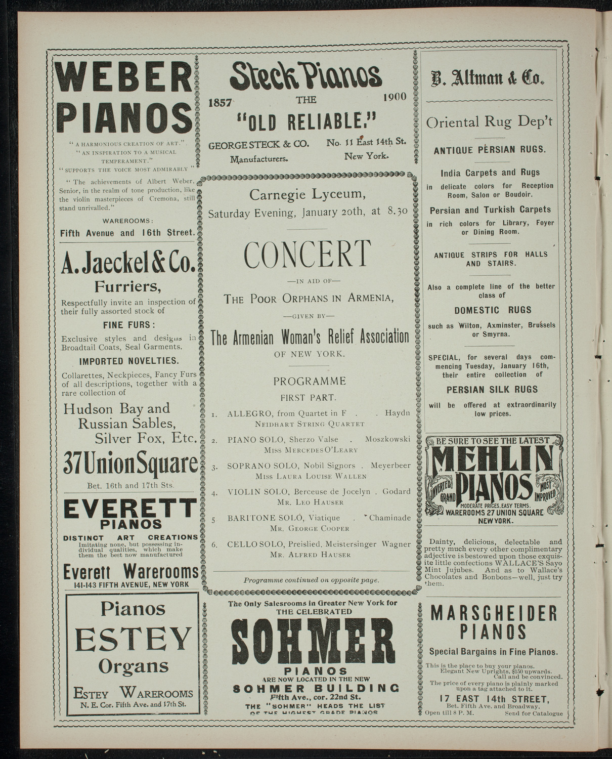 Concert in Aid of The Poor Orphans in Armenia, January 20, 1900, program page 2