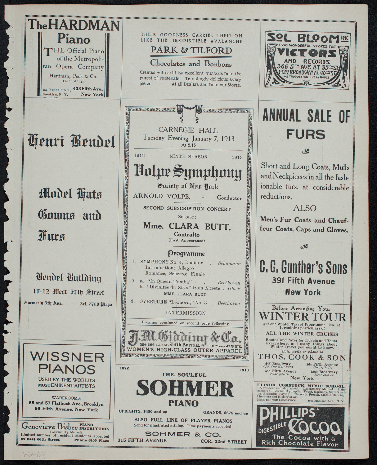 Volpe Symphony Society of New York, January 7, 1913, program page 5