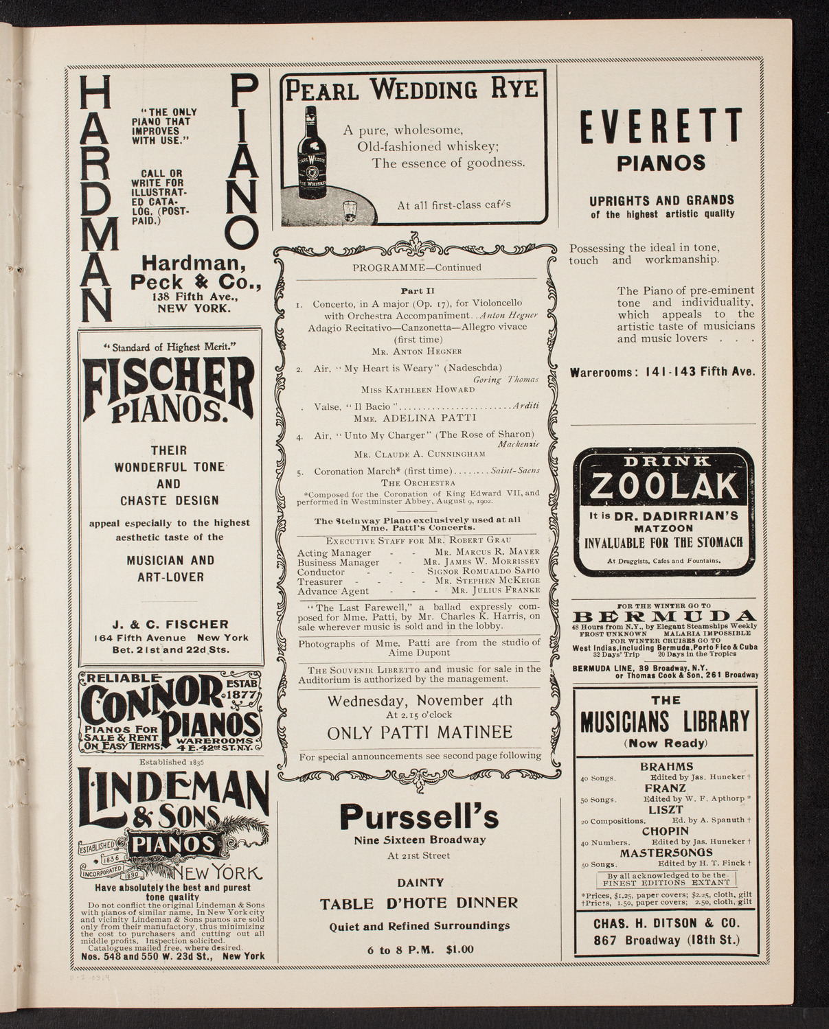 Adelina Patti, November 2, 1903, program page 7