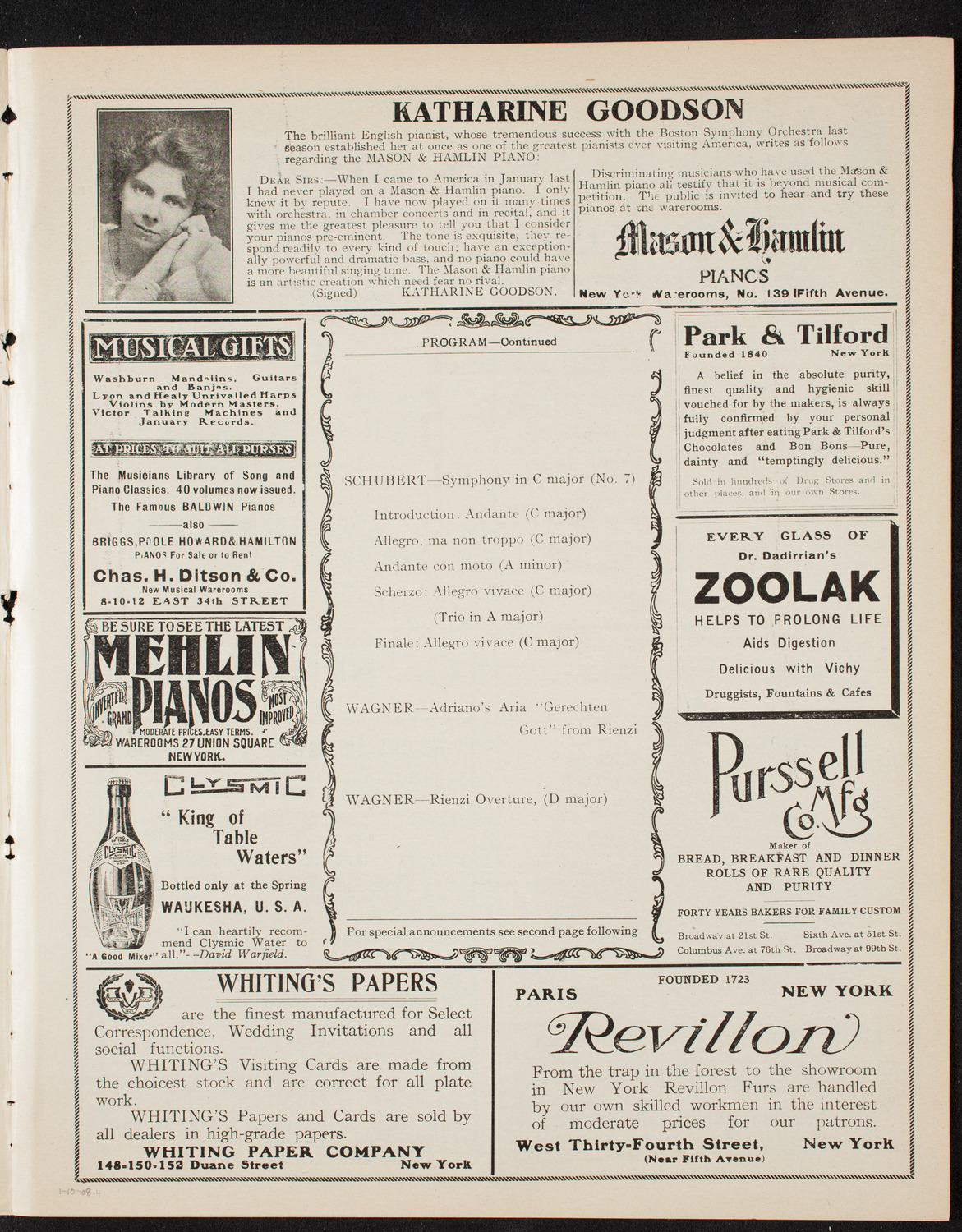 People's Symphony Concert, January 10, 1908, program page 7