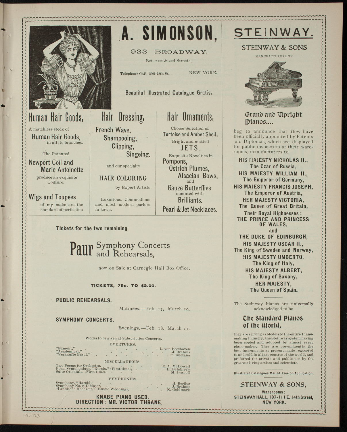 Vittorio Girardi and Others, January 31, 1899, program page 5