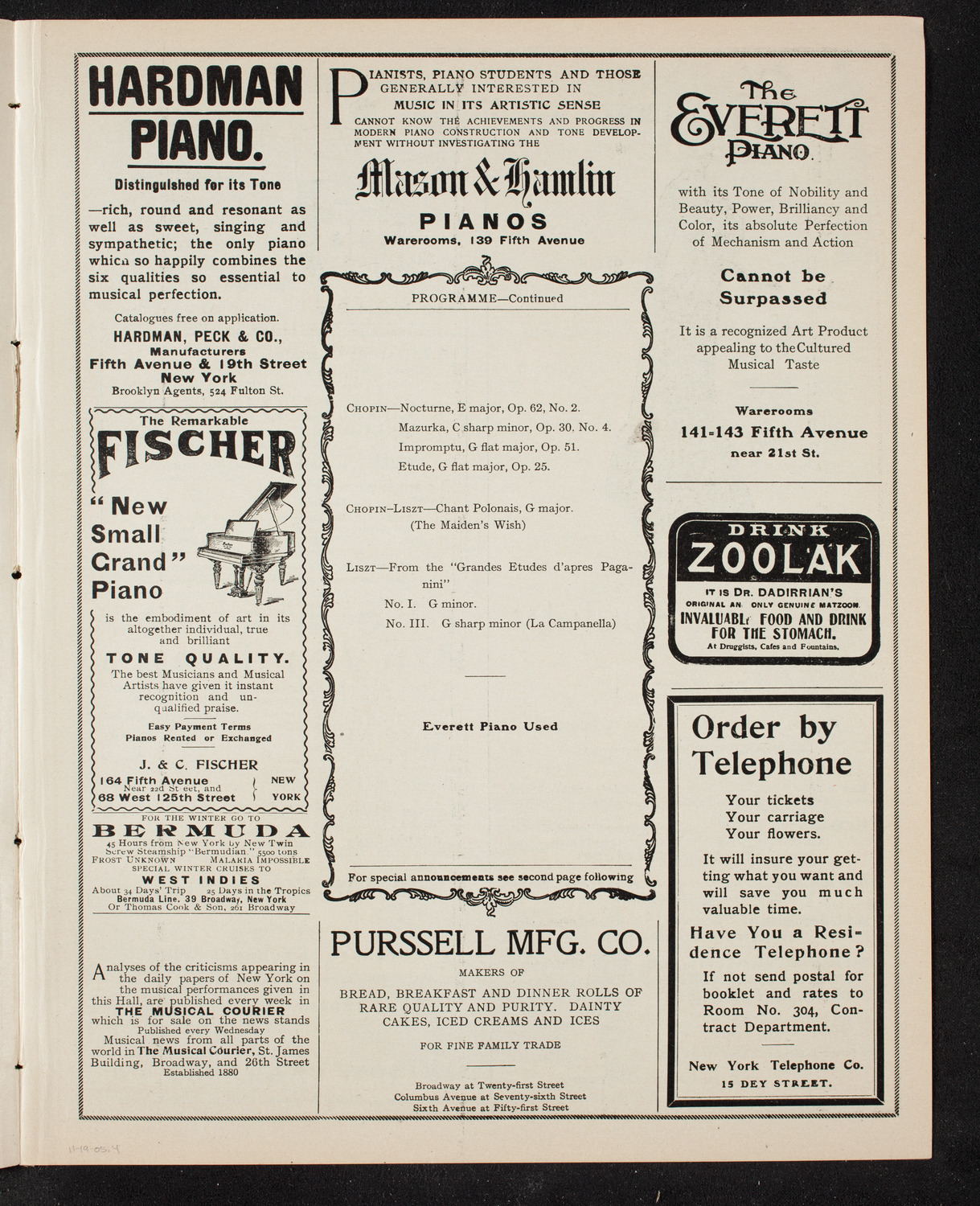 Alfred Reisenauer, Piano, November 19, 1905, program page 7