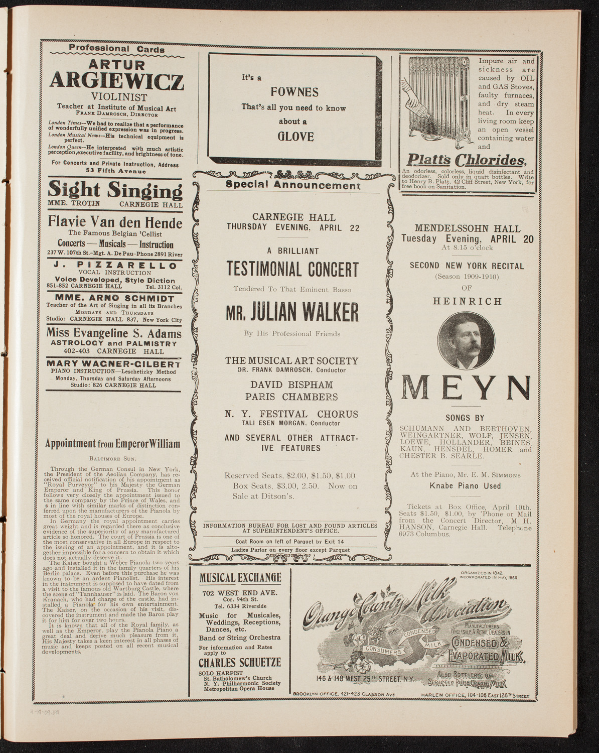 American Music Society, April 18, 1909, program page 9