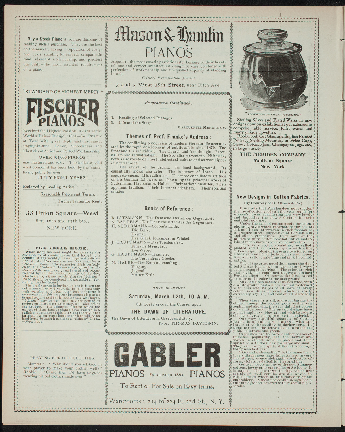 Comparative Literature Society Evening Conference, March 8, 1898, program page 6