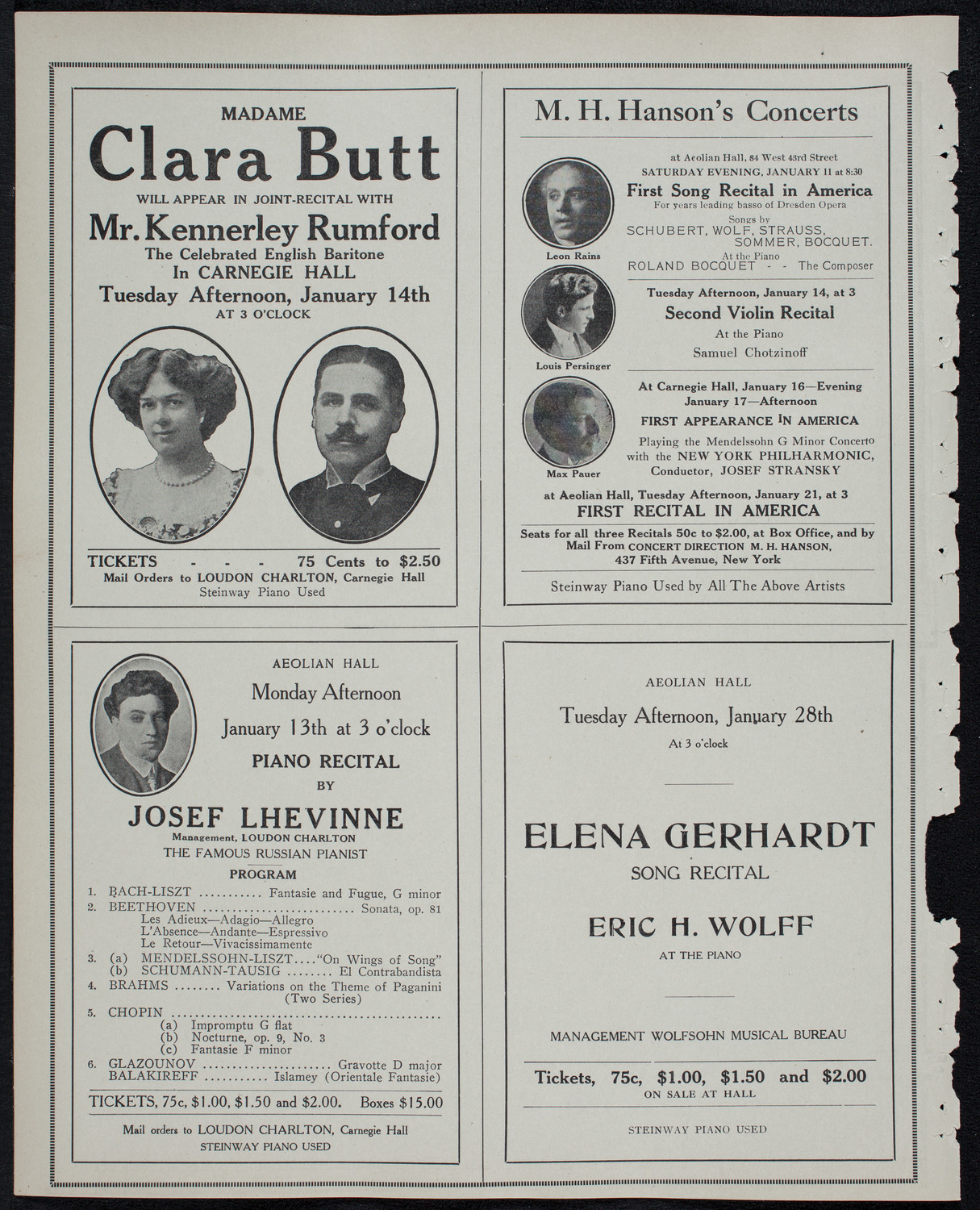 Julia Culp, Contralto, January 10, 1913, program page 10