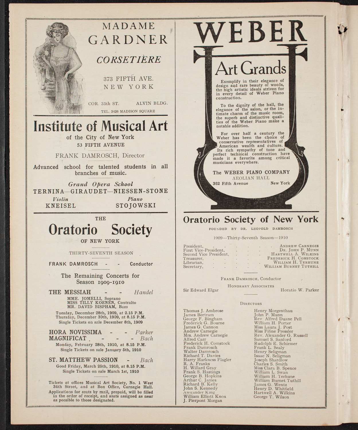 Oratorio Society of New York, December 1, 1909, program page 6
