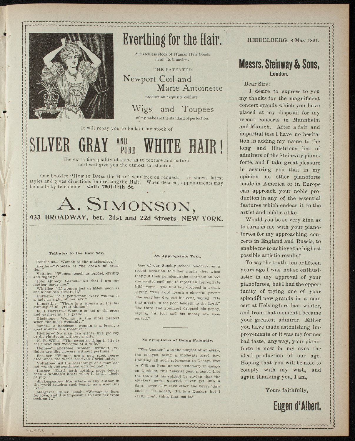 Alice in Wonderland, April 10, 1899, program page 5