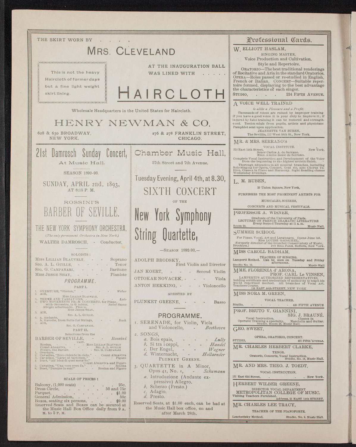 New York Symphony Orchestra and Madame Lineff's Russian Choir, March 26, 1893, program page 2