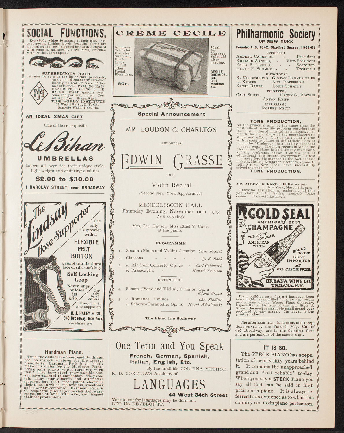 Edwin Grasse with Orchestra, November 12, 1903, program page 9