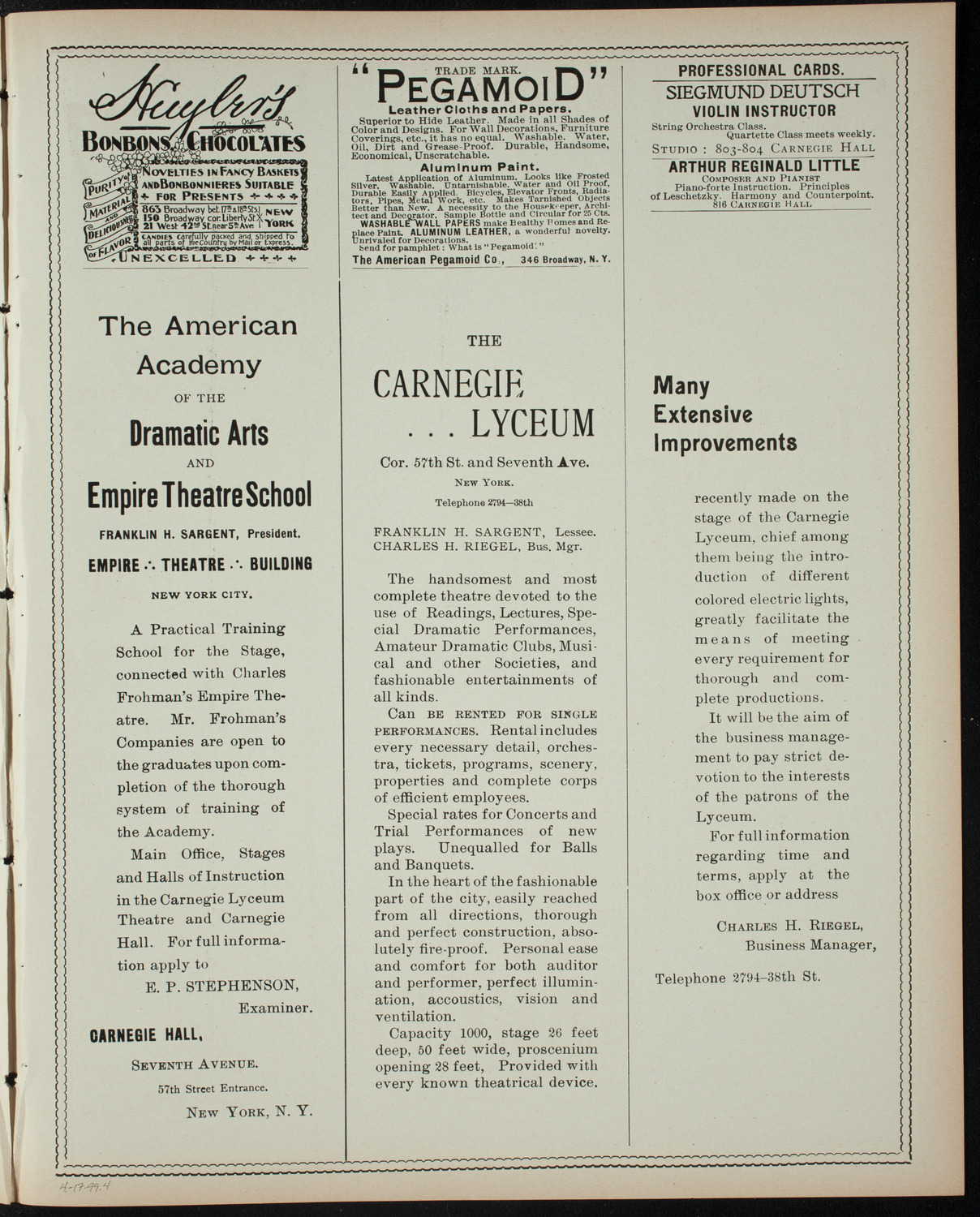 Lecture by Henry E. Krehbiel, April 17, 1899, program page 7