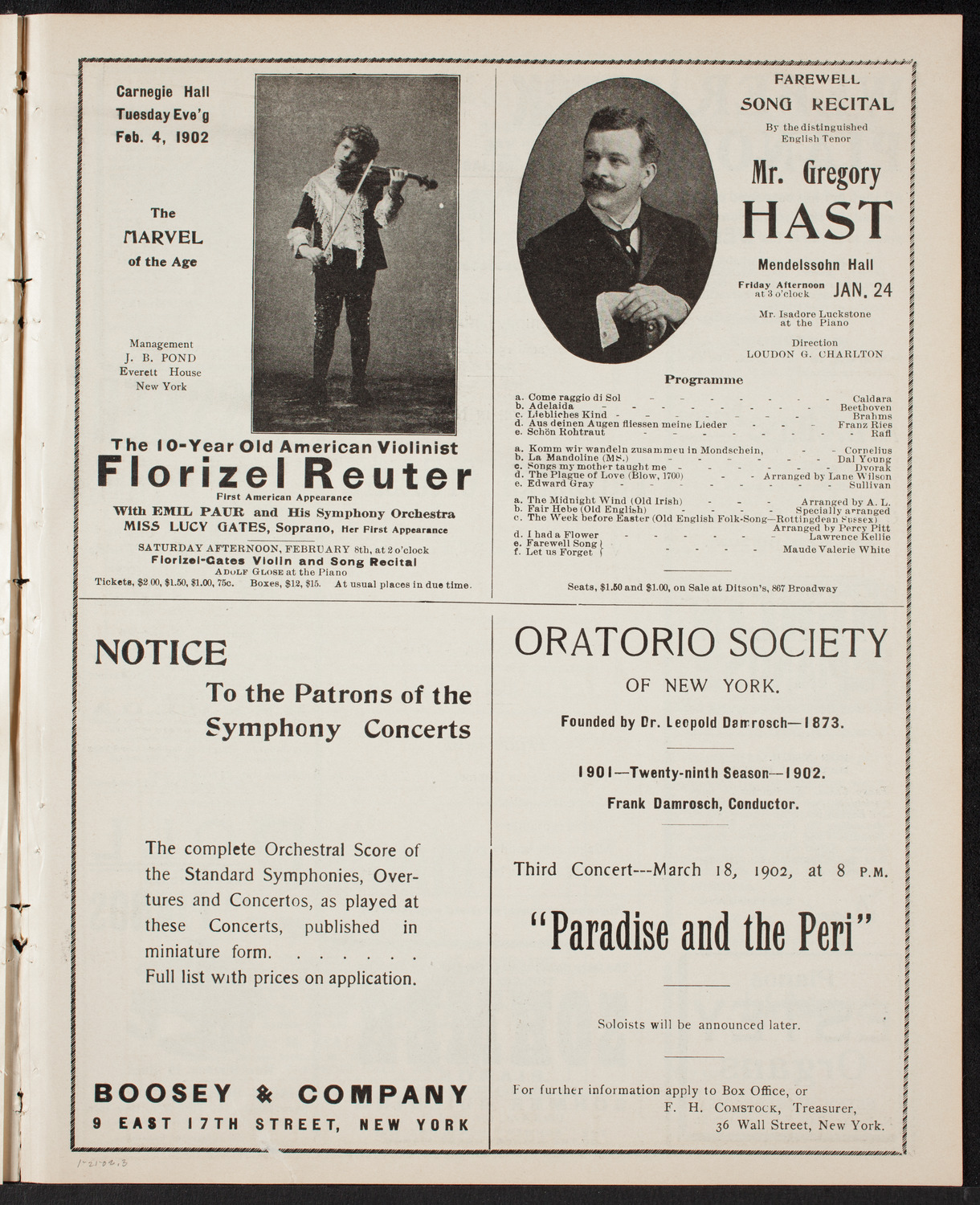 Pittsburgh Symphony Orchestra, January 21, 1902, program page 5