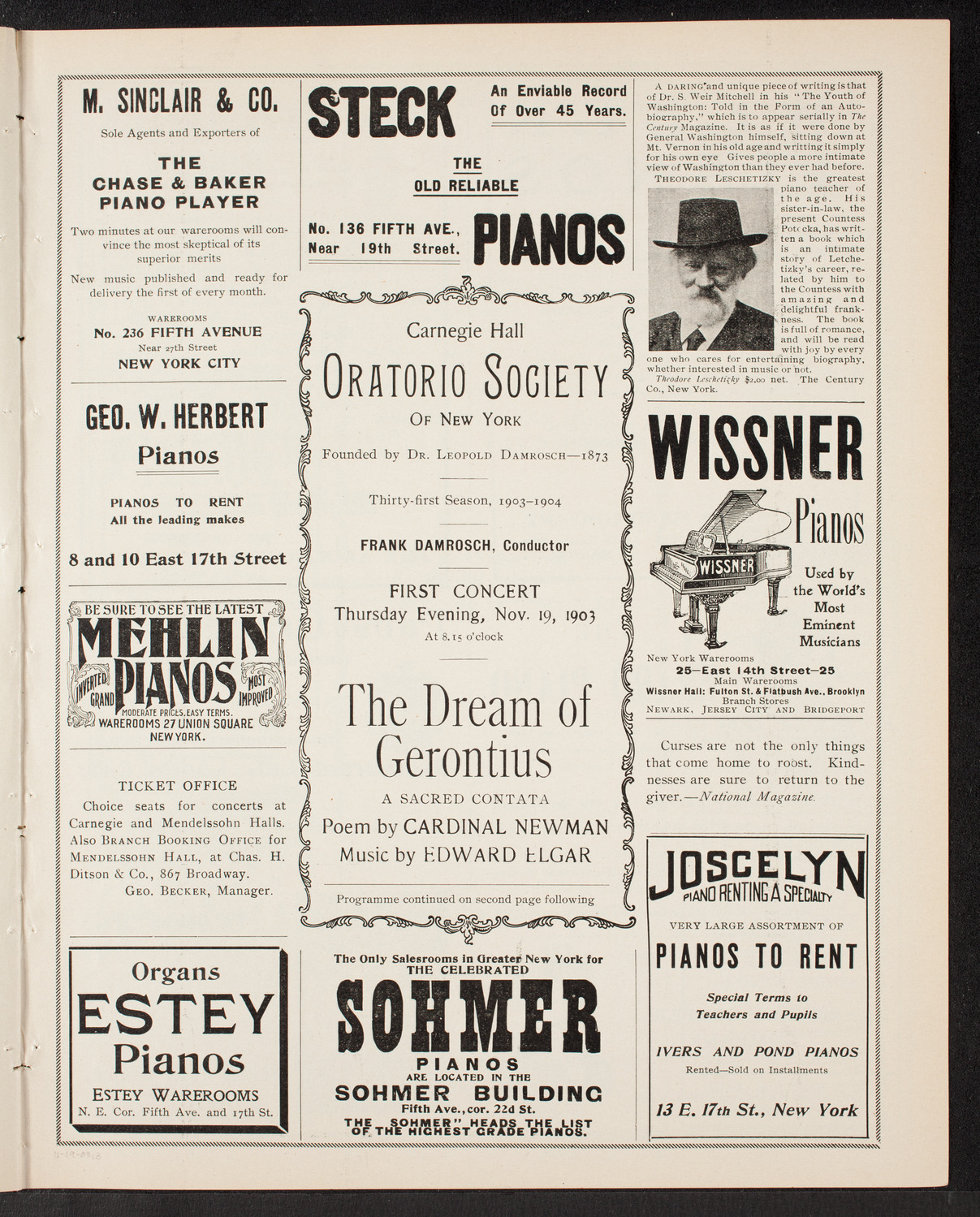 Oratorio Society of New York, November 19, 1903, program page 5