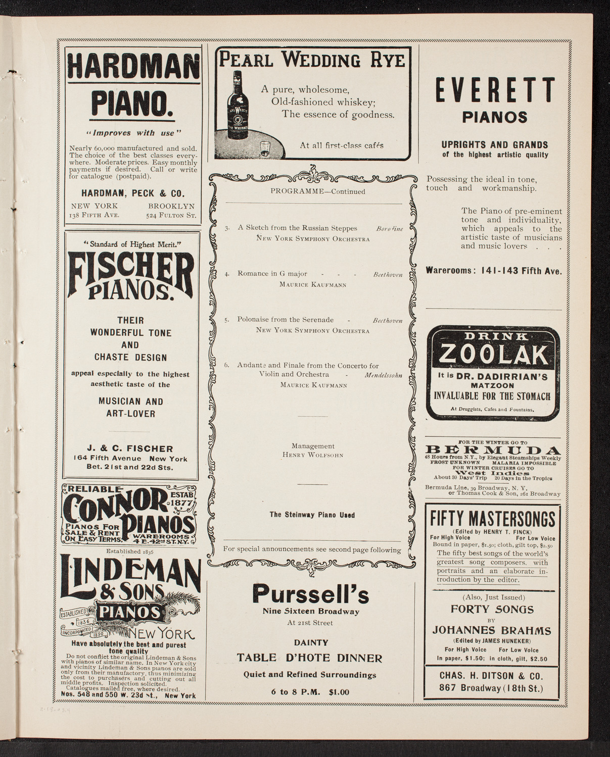 Maurice Kaufmann with New York Symphony Orchestra, November 18, 1903, program page 7