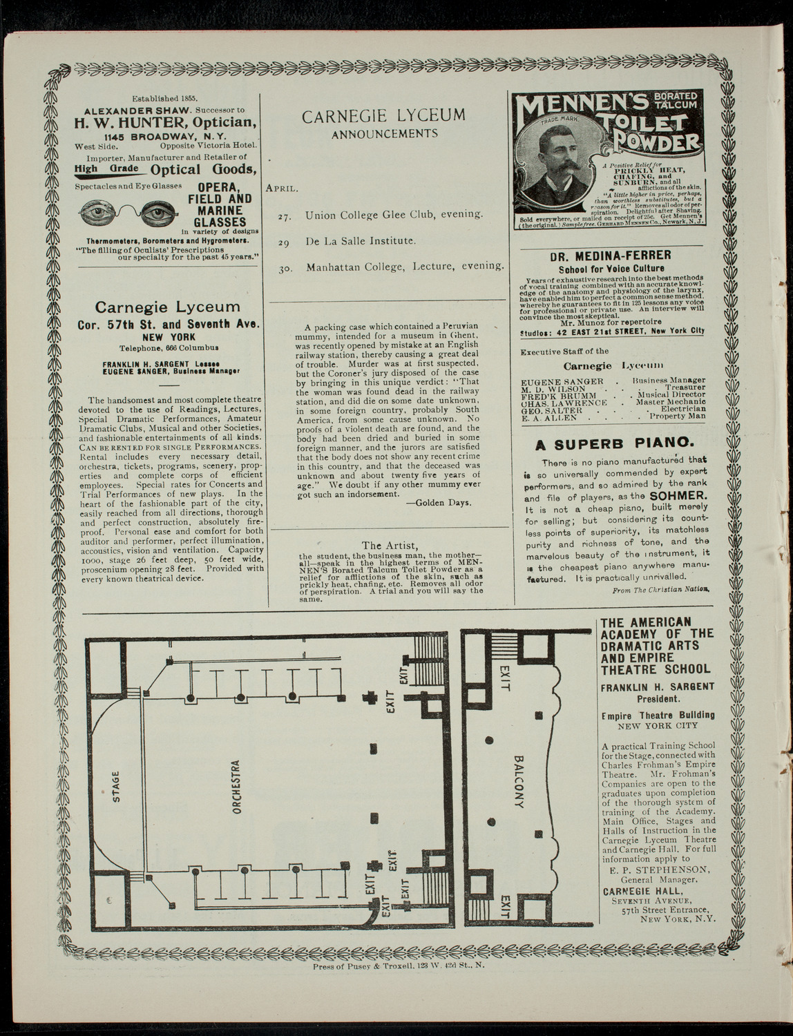 American Academy of Dramatic Arts Final Examination, April 27, 1901, program page 4