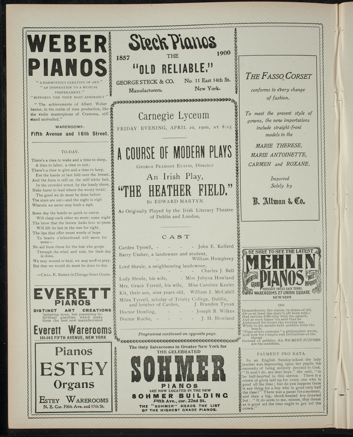 George Peabody Eustis: A Course of Modern Plays, April 20, 1900, program page 2