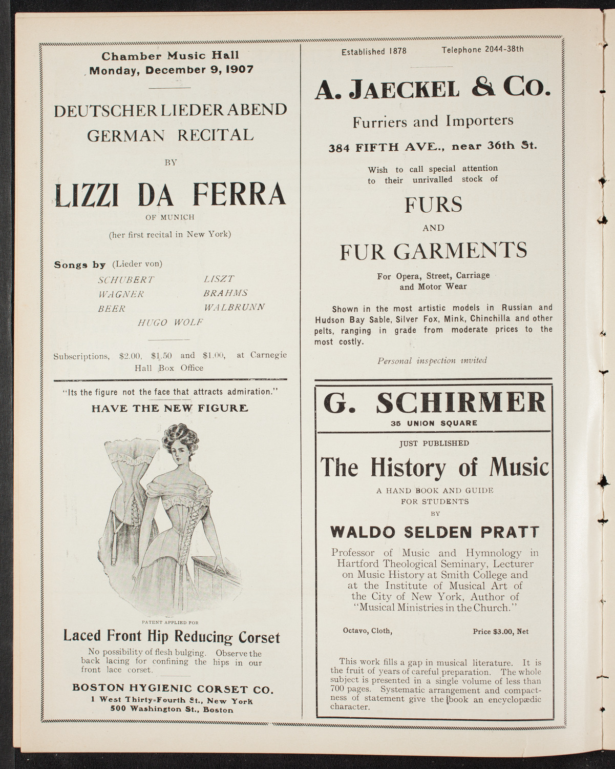 Ignacy Jan Paderewski, Piano, November 23, 1907, program page 8