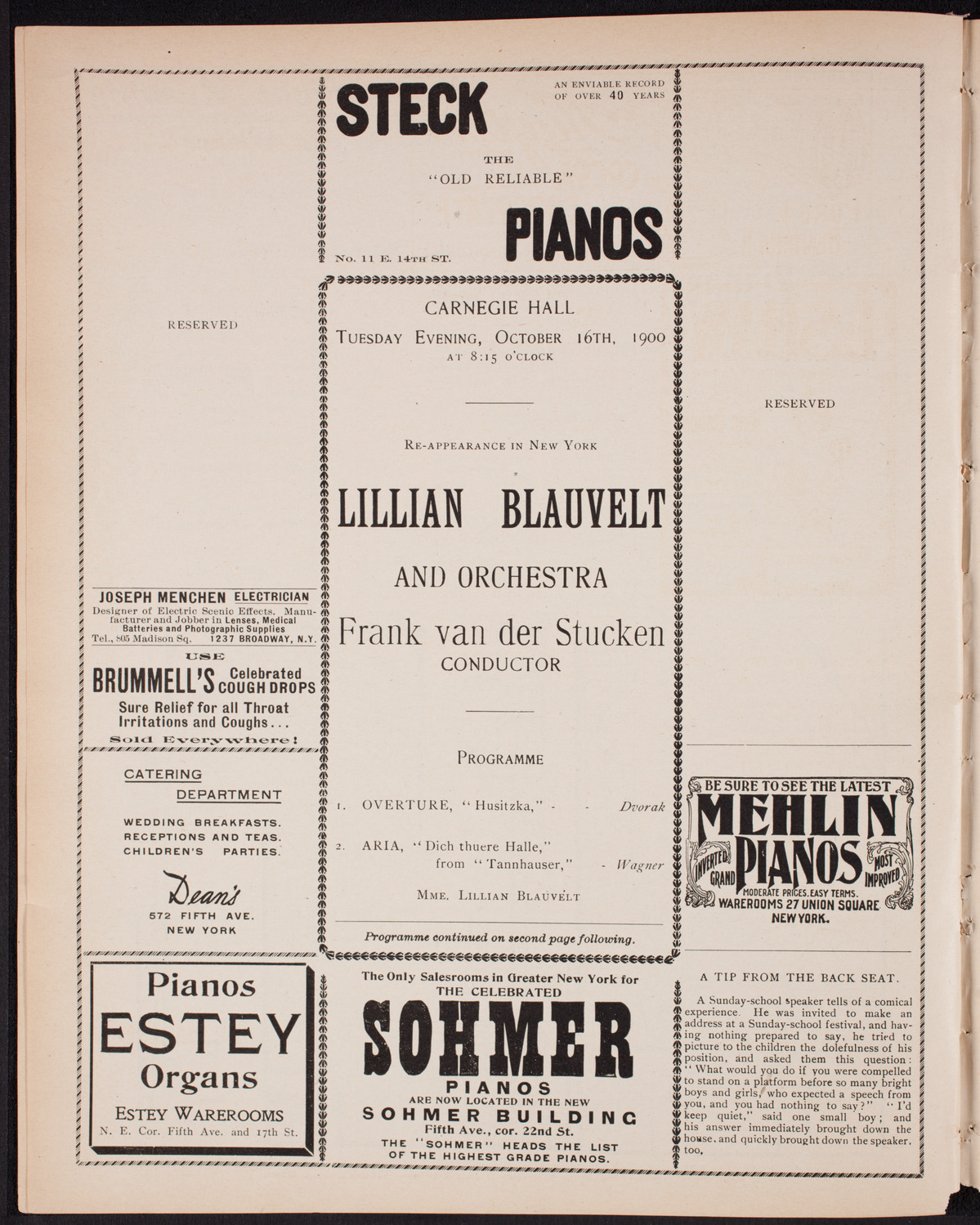 Lillian Blauvelt and Orchestra, October 16, 1900, program page 4