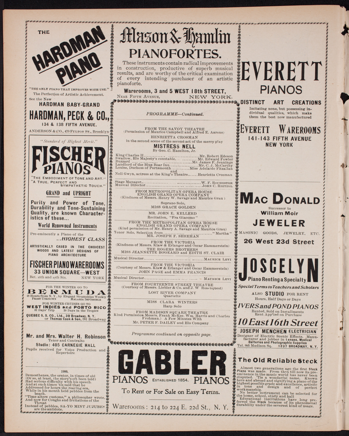 Benefit: Roman Catholic Orphan Asylums, November 22, 1900, program page 6