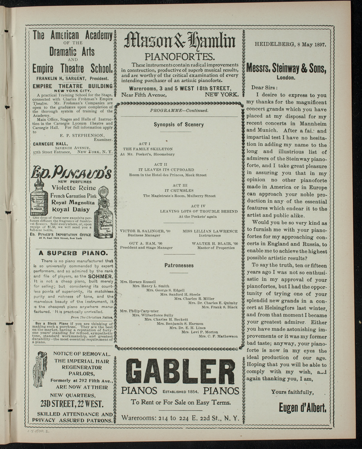 Darmouth College Dramatic Club, January 5, 1900, program page 3