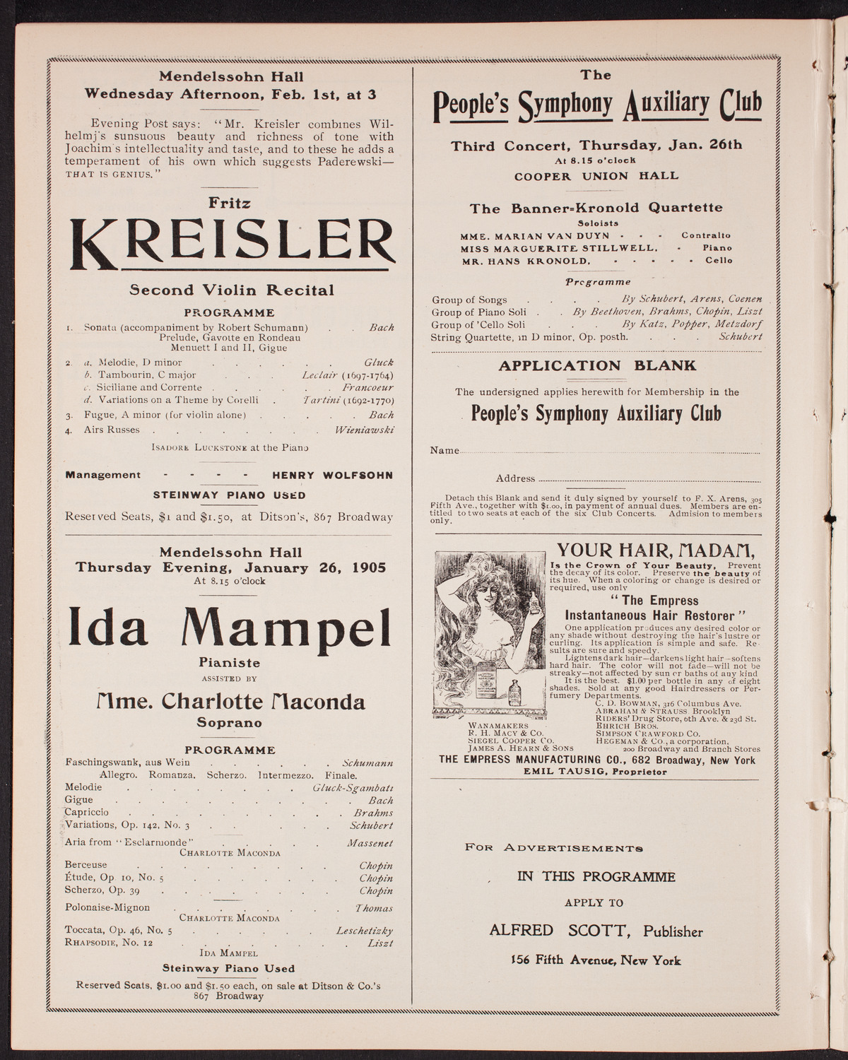 Russian Symphony Society of New York, January 21, 1905, program page 10