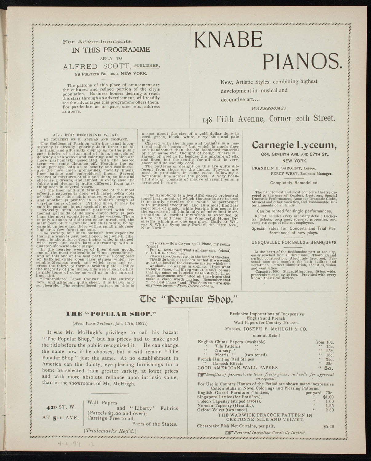 New York Symphony Orchestra, April 2, 1897, program page 3