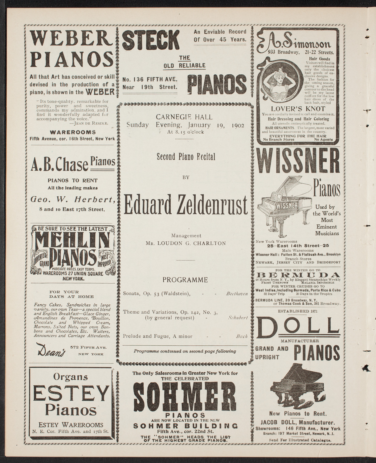 Eduard Zeldenrust, Piano, January 19, 1902, program page 6