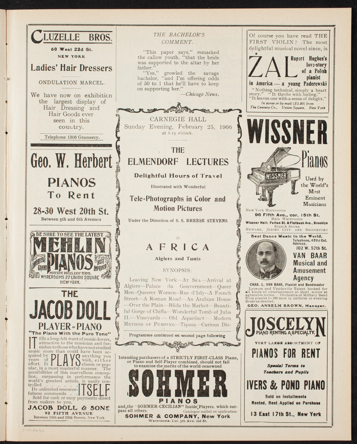Elmendorf Lecture: Africa, February 25, 1906, program page 5