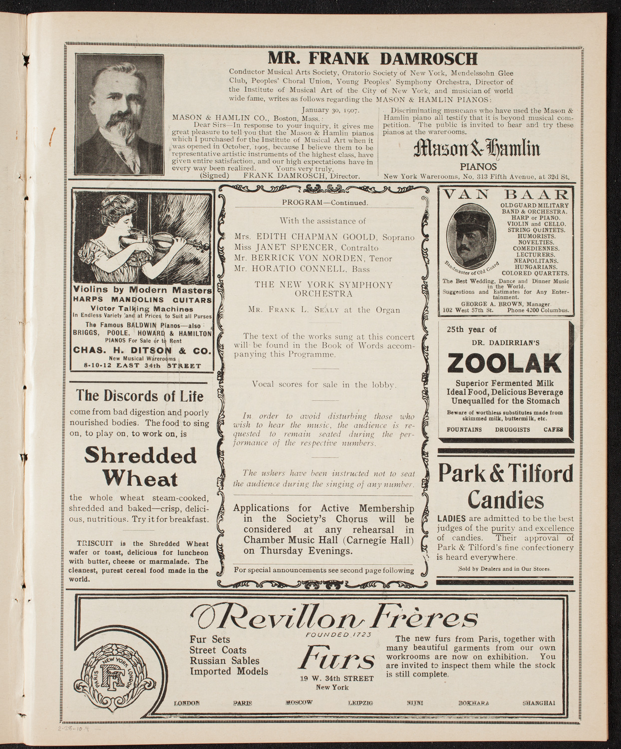 Oratorio Society of New York, February 28, 1910, program page 7