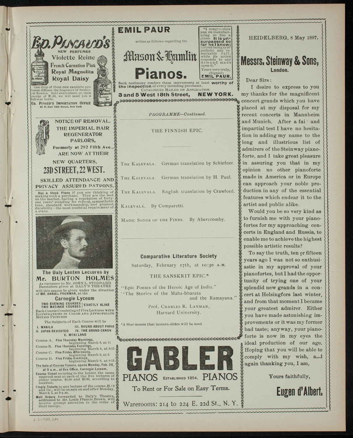 Comparative Literature Society, February 3, 1900, program page 3