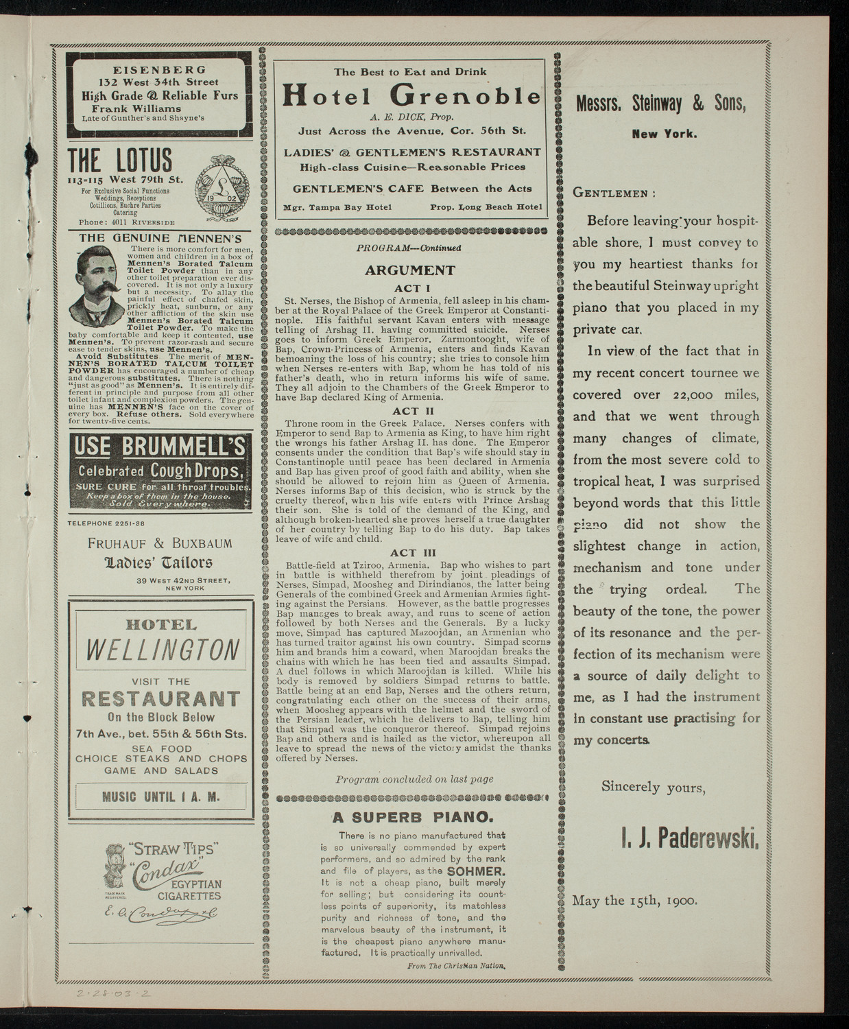 Armenian Dramatic Company of New York, February 28, 1903, program page 3