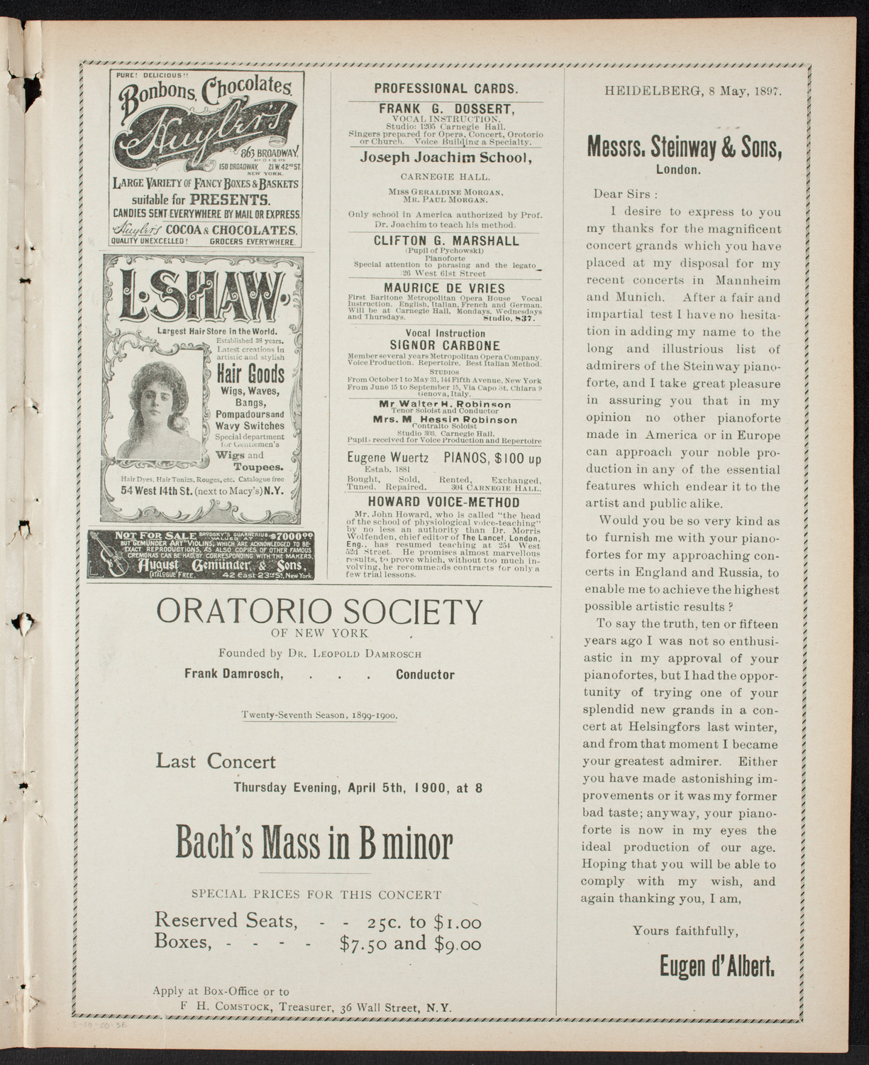 New York Philharmonic, March 10, 1900, program page 5
