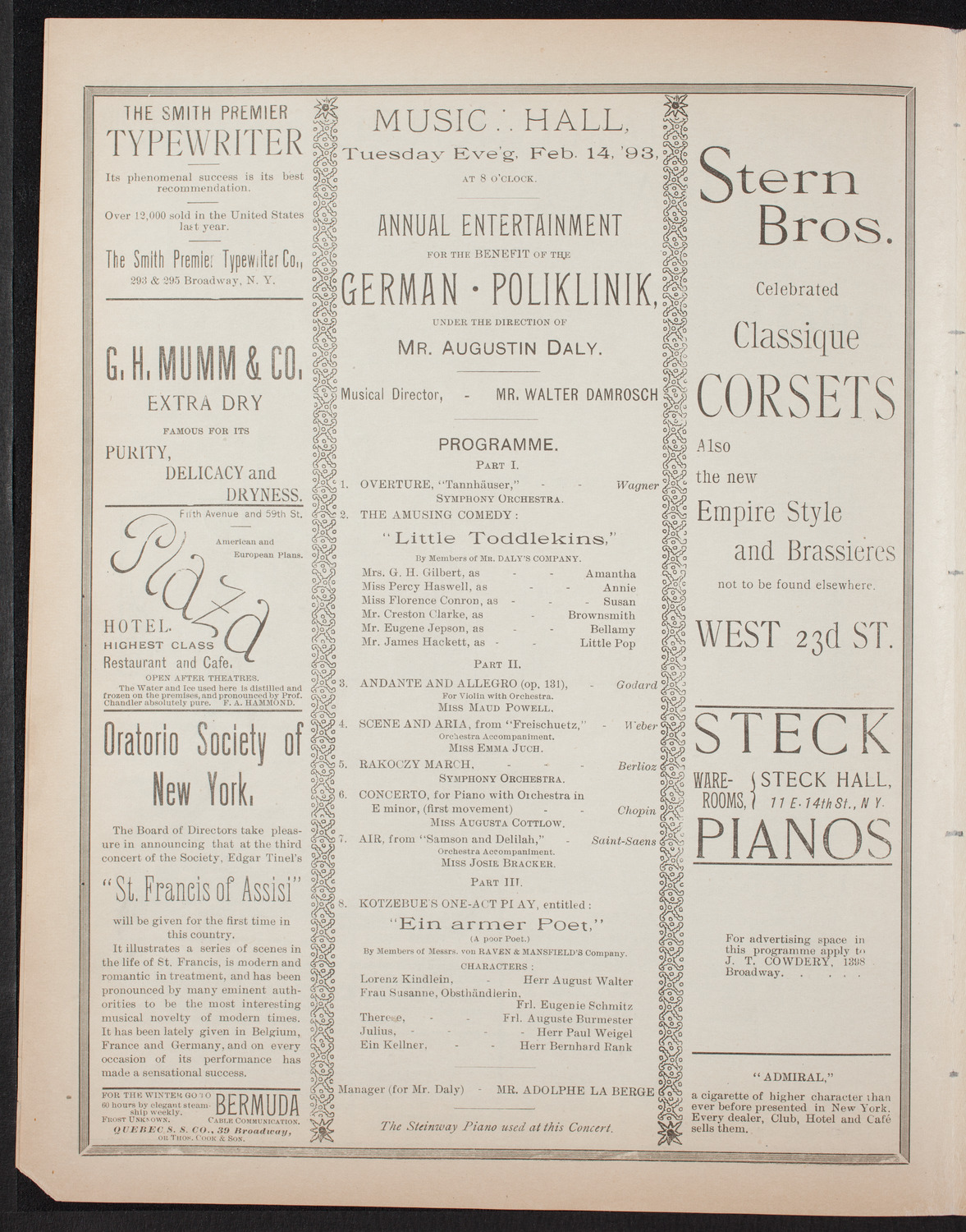 Benefit: German Poliklinik, February 14, 1893, program page 4