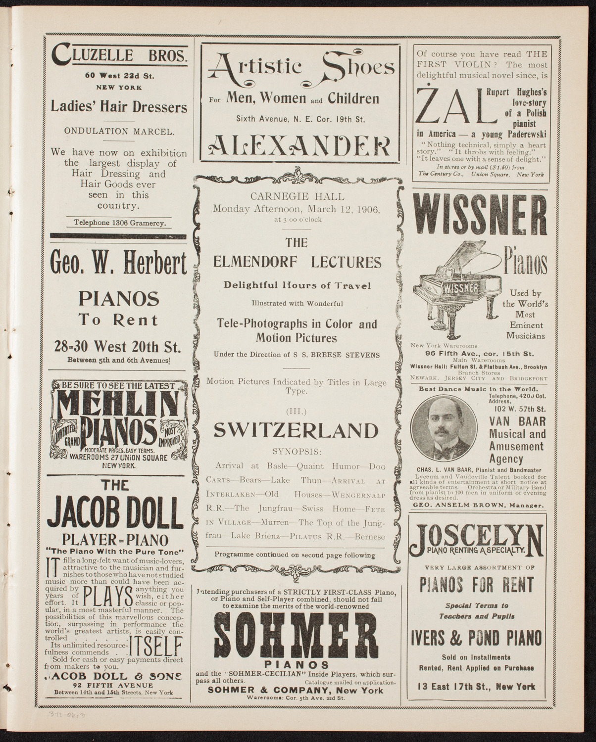 Elmendorf Lecture: Switzerland, March 12, 1906, program page 5