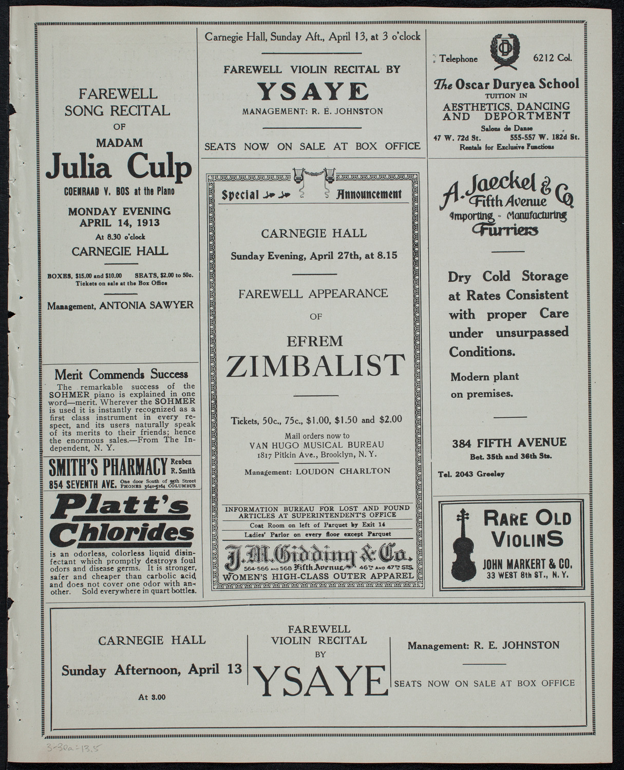 New York Philharmonic, March 30, 1913, program page 9