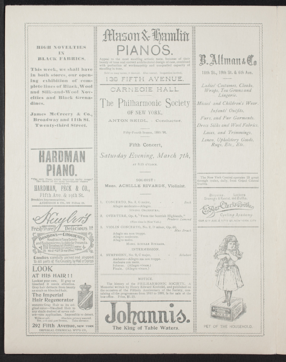 New York Philharmonic, March 7, 1896, program page 2