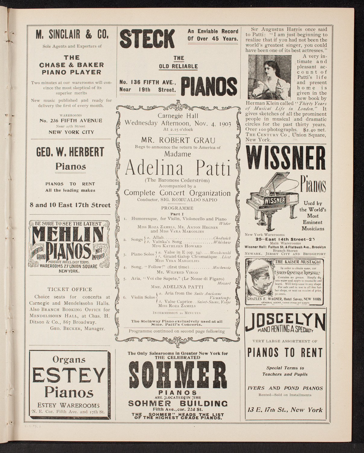 Adelina Patti, November 4, 1903, program page 5