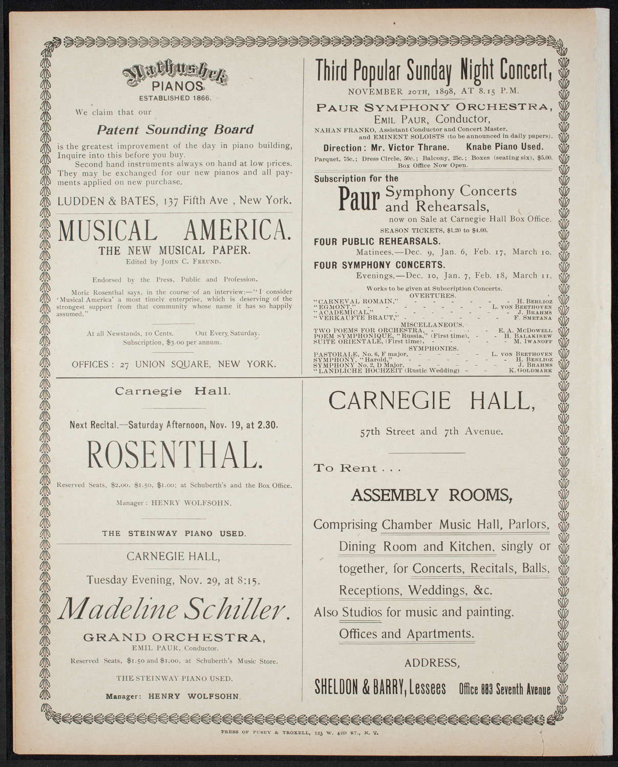 Paur Symphony Orchestra, November 18, 1898, program page 8