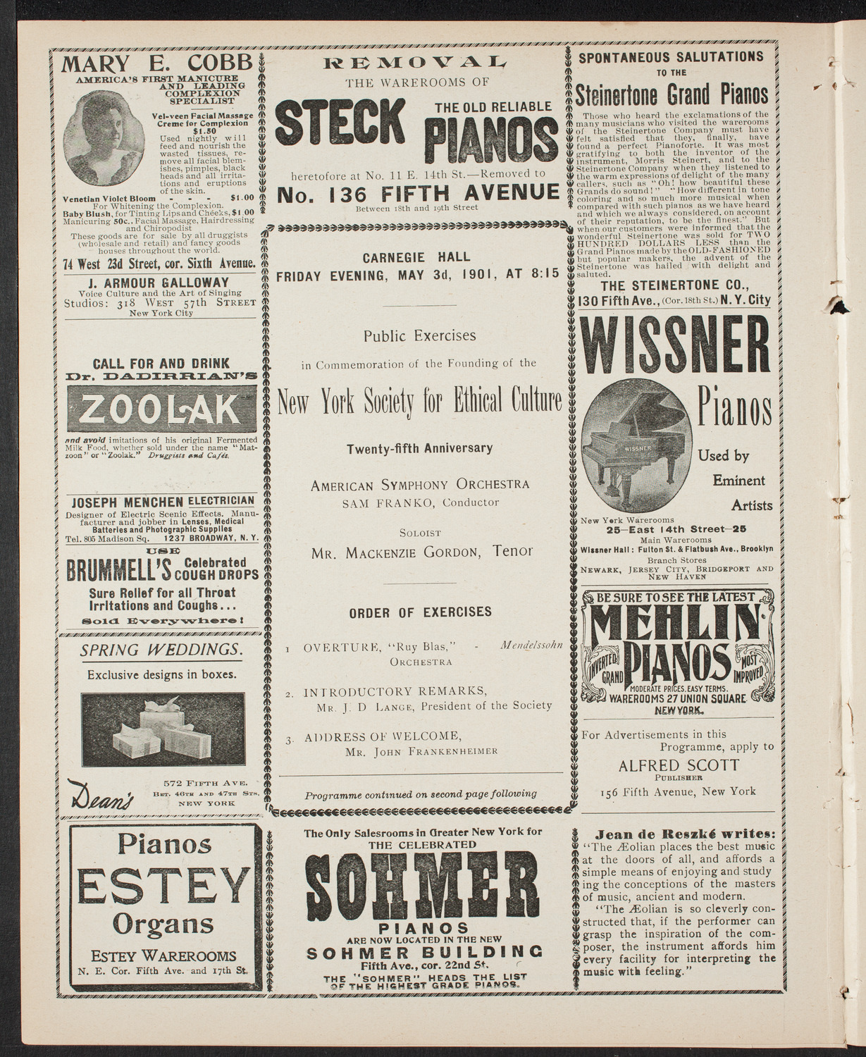 Anniversary Program of the New York Society for Ethical Culture, May 3, 1901, program page 4