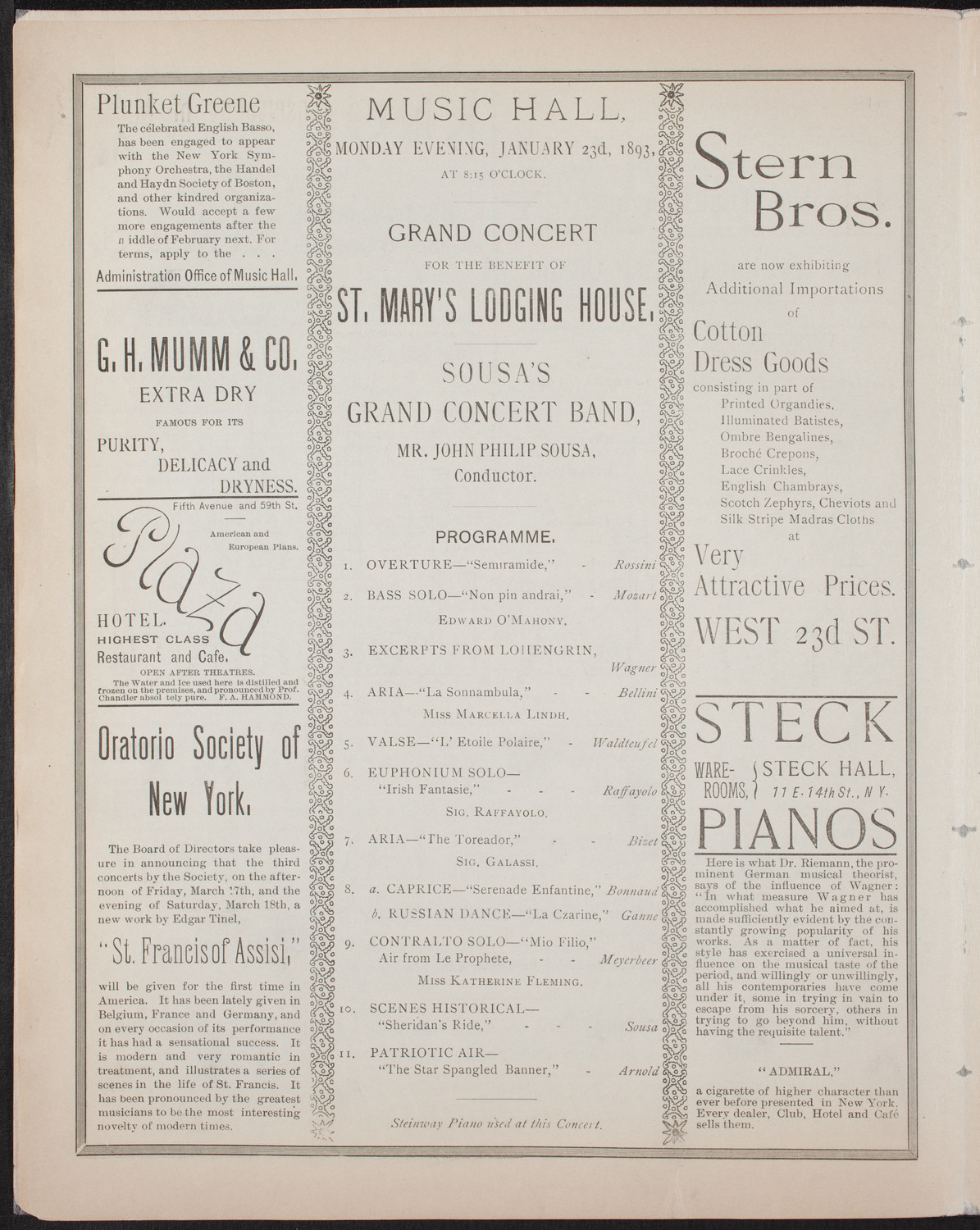 Sousa's Grand Concert Band, January 23, 1893, program page 4