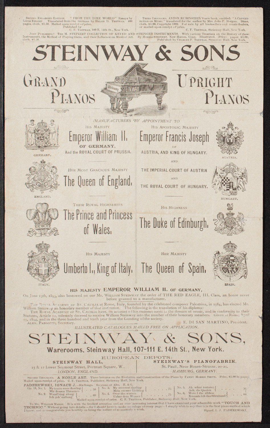 Ignacy Jan Paderewski, Piano, with the Adamowski Quartet, April 12, 1896, program page 2