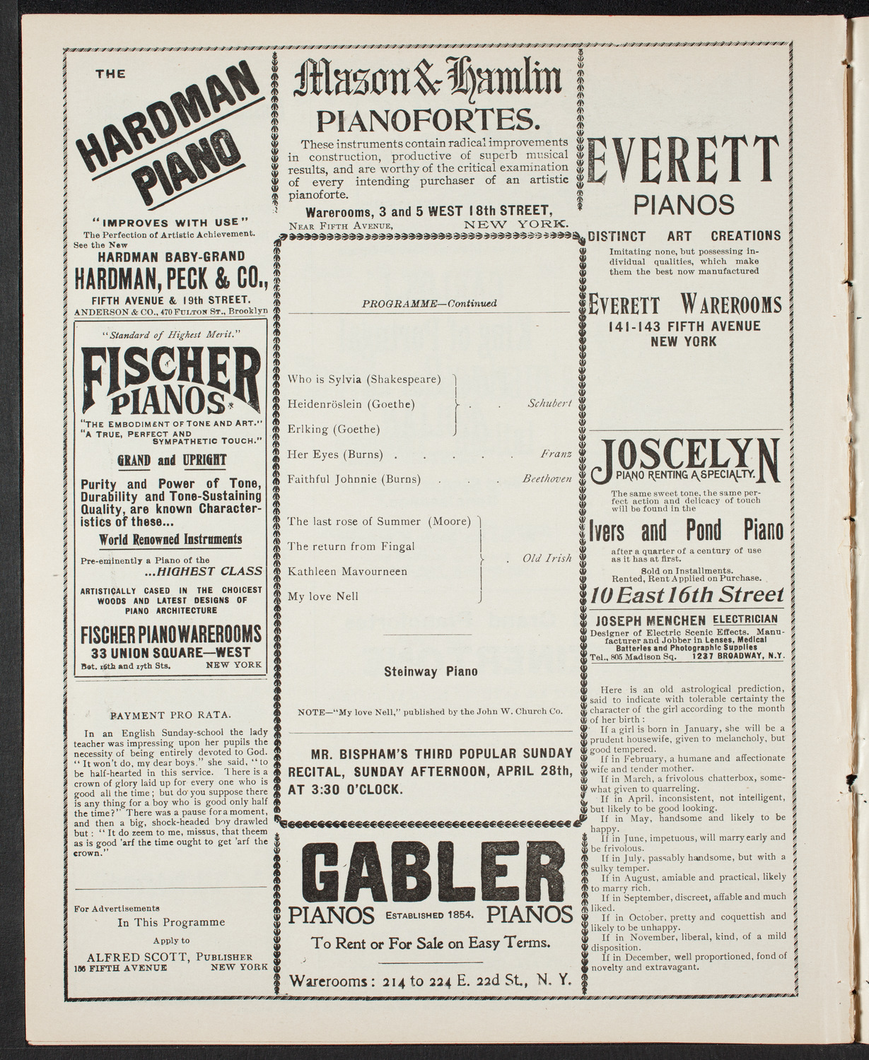 David Bispham, Baritone, April 14, 1901, program page 6