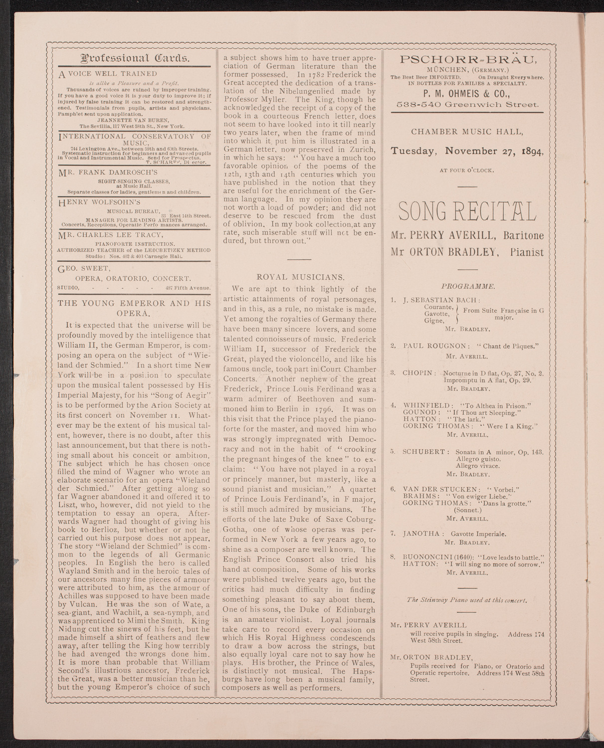 New York Philharmonic, November 16, 1894, program page 2