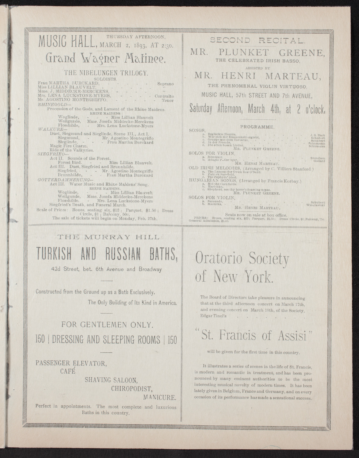 Grand Wagner Concert to Benefit the Orthopaedic Dispensary and Hospital, February 25, 1893, program page 7