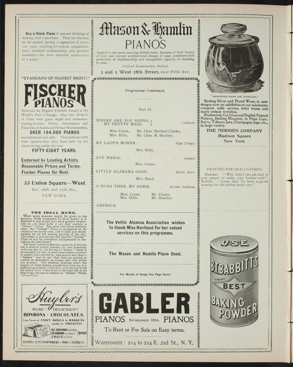 Veltin Alumni "Song Folio", April 21, 1898, program page 6