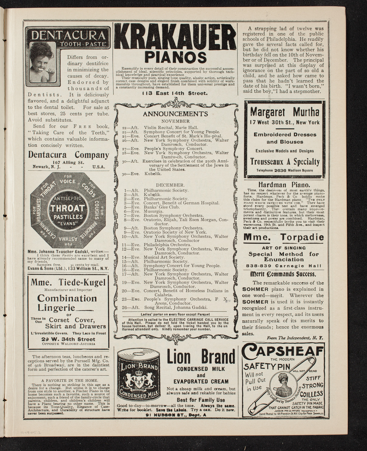 Alfred Reisenauer, Piano, November 19, 1905, program page 3