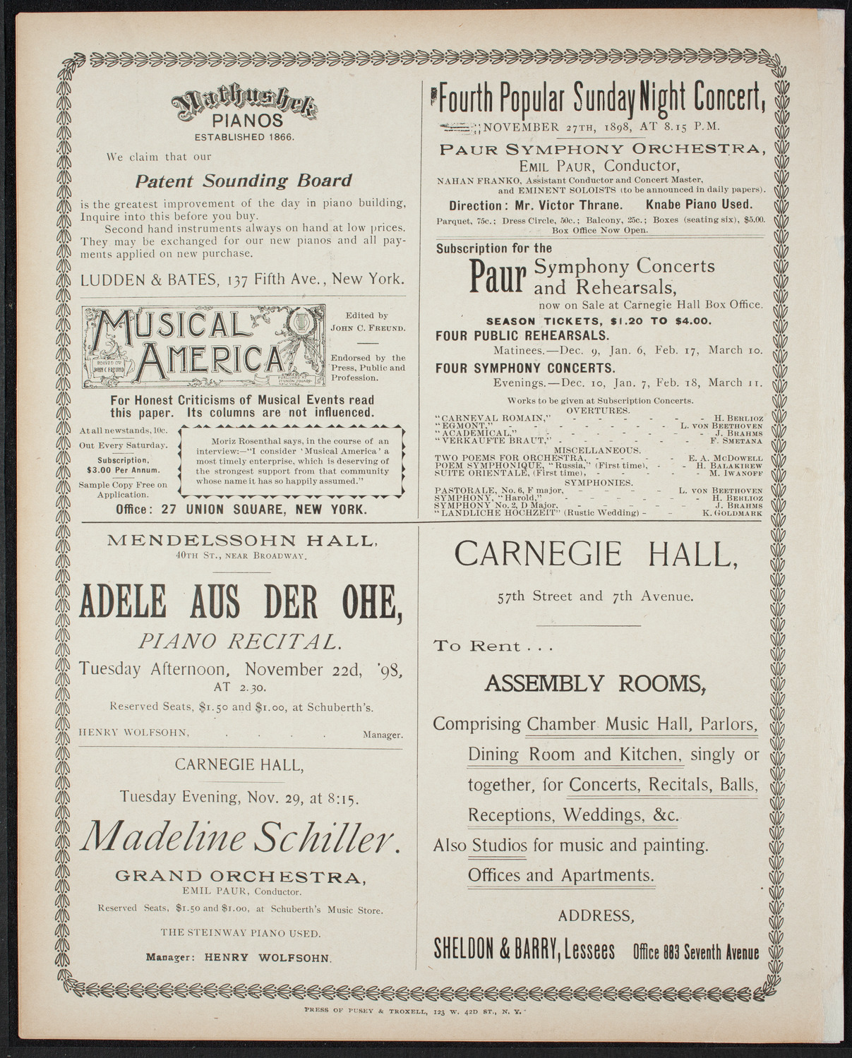 Paur Symphony Orchestra - Sunday Night Popular Concert, November 20, 1898, program page 8