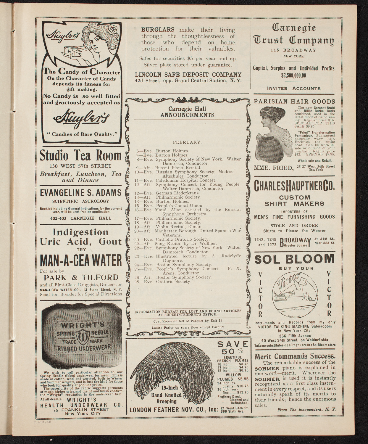 Volpe Symphony Society of New York, February 6, 1910, program page 3