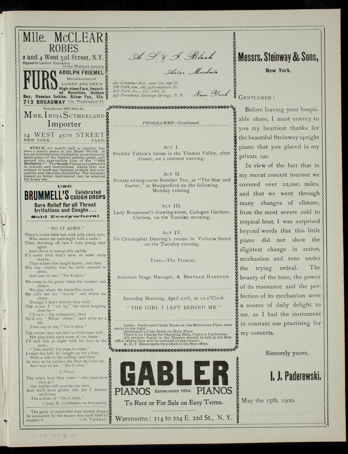 American Academy of Dramatic Arts Final Examination, April 26, 1901, program page 3