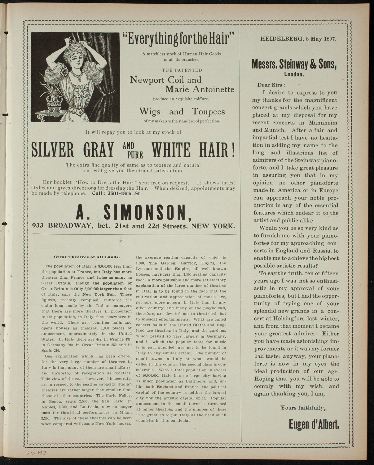 Virgil Piano School Student Recital, May 12, 1899, program page 5