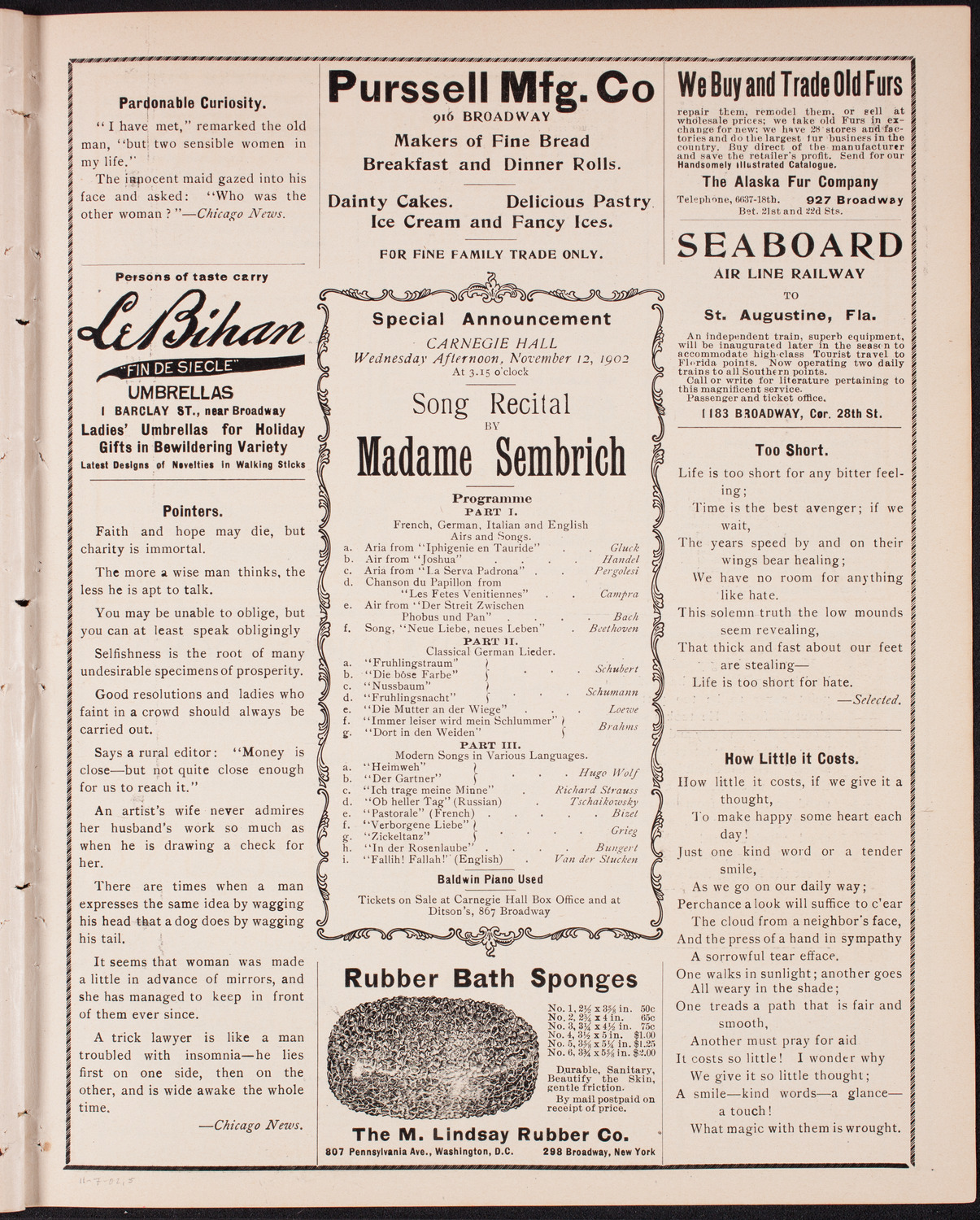 Alma Webster Powell and Eugenio di Pirani with Orchestra, November 7, 1902, program page 9